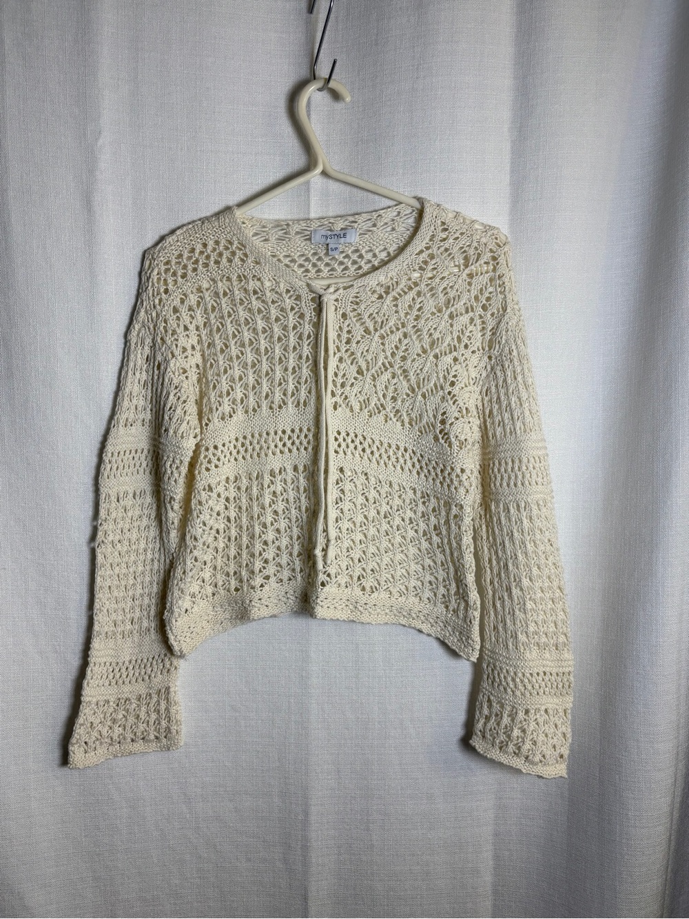 Style & Co. 100% Cotton Cream Crochet Openwork  Sweater